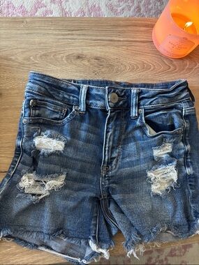 American Eagle Dark Blue Distressed Denim Cutoff Shorts